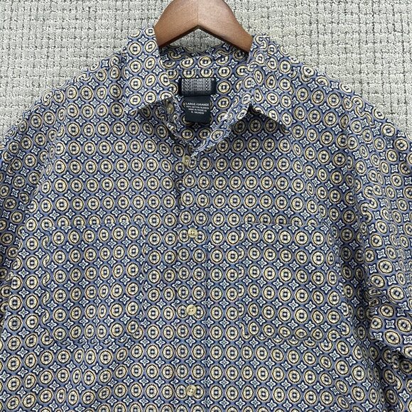 Knightsbridge Shirt Mens Size Large Blue Yellow Button Down Batik Short Sleeve - Picture 4 of 9
